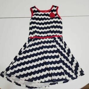 Nannette Dress Girls 5 A-Line Navy‎ White Scallop Stretch Sleeveless Pink Flower